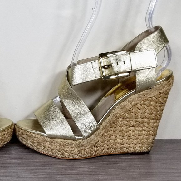 MICHAEL Kors Giovanna Platform Wedge Espadrille Sandals, Gold, Womens Size 5.5 M - Picture 9 of 14